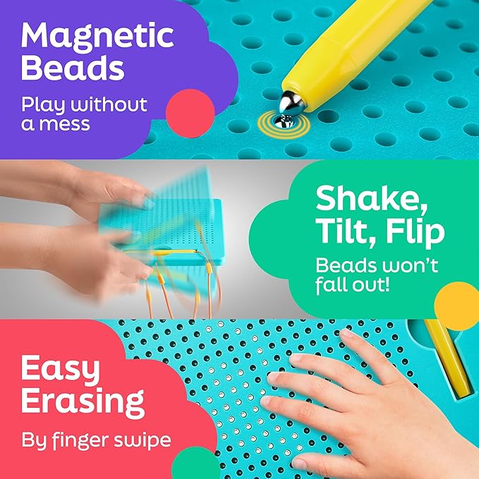 AYNAT FUN Magnetic Drawing Board for Kids & Toddlers with Beads and Magnet Stylus Pen - Magnetic Tablet Toy for Airplane & Car Ride Activities for Kids