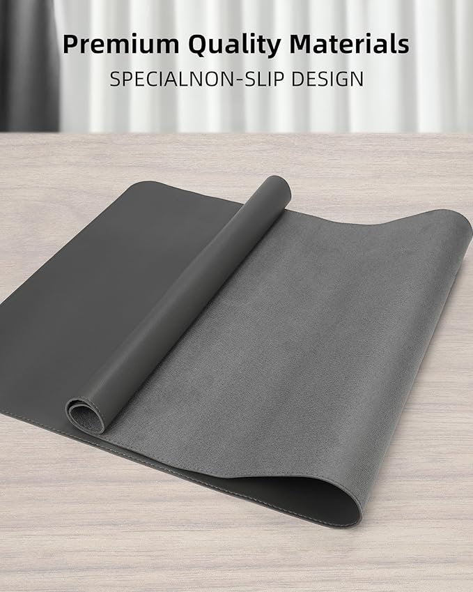 Leather Desk Pad Protector, Large Mouse Pad and Non-Slip Desk Cover, Waterproof PU Leather Blotter Mat for Office and Home (Dark Grey, 36" x 17")
