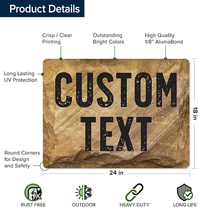 Custom Sign, Custom Street Sign, 11 Font Colors, 13 Font Styles, 4 Hole Options, 22 Sizes, 18x24 Inches, Rust Free DiBound, Fade Resistant, Made in USA by My Sign Center (Stone)