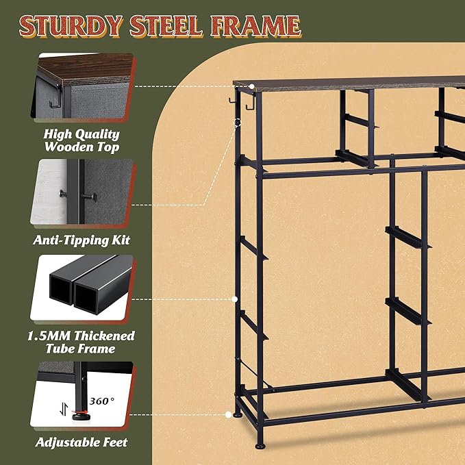 WLIVE Dresser for Bedroom with 10 Drawers, Fabric Dresser Chest of Drawers with Side Pockets and Hooks, Sturdy Metal Frame, Drawers Organizer Unit for Room, Hallway, Dark Gray