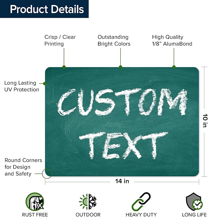 Custom Sign, Custom Street Sign, 11 Font Colors, 13 Font Styles, 4 Hole Options, 22 Sizes, 10x14 Inches, Rust Free DiBound, Fade Resistant, Made in USA by My Sign Center (Chalkboard Green)