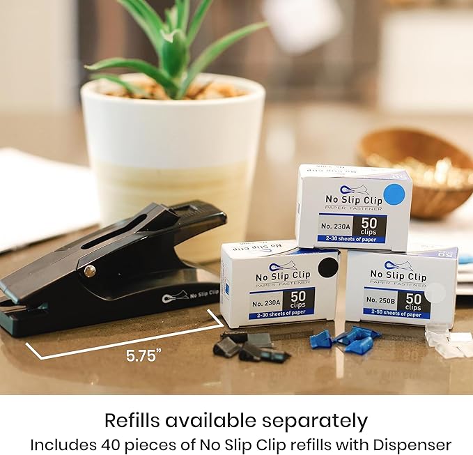 OfficeGoods Staple Free Stapler - No Slip Clip Reusable Paper Fastener for Documents - Securely Binds 50 Pages - Eco-Friendly Binder Solution