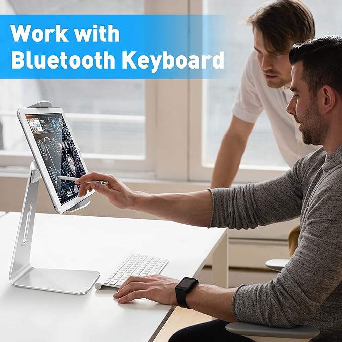 AboveTEK Elegant Tablet Stand, Aluminum iPad Stand Holder, Desktop Kiosk POS Stands for 7-15.6 inch iPad/Portable Monitor, Tablet Mount for Showcase Office Reception Countertop