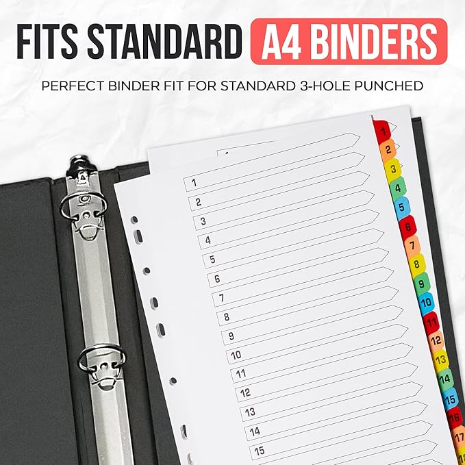 Binder Dividers with Tabs 1-20 Numbered – A4 (3 Pack) | Dividers for 3 Ring Binder | Numbered Tab Dividers for Office, School & Home Organization - The Paper Shop