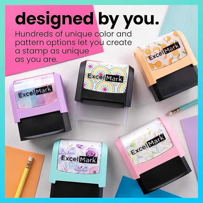 ExcelMark Address Stamp - Custom Return Address Stamp with Elegant Designs, Vibrant Colors & Patterns – Perfect for Mail, Invitations & Gifts (Seafoam Mount, Foliage Edge)