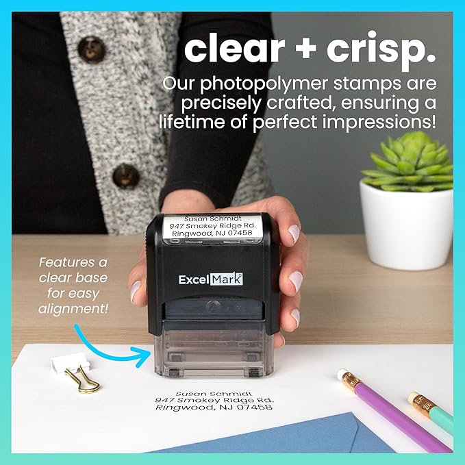 ExcelMark Custom Stamp – Clear & Crisp Impressions – Personalized Self-Inking Rubber Stamp – Use for Address Stamp and More (Medium)