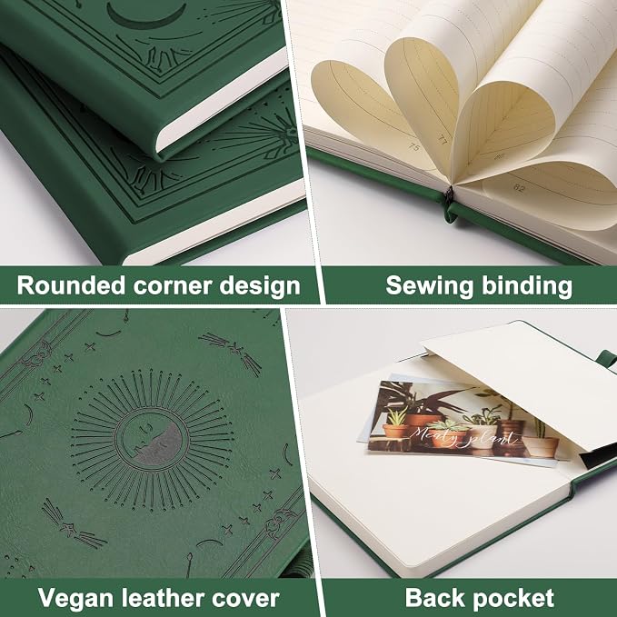 Lined Journal Notebook for Women Men, 192 Pages, A5 (5.7'' x 8.3'') | Hardcover Leather Notebook with 100GSM Thick Paper for Writing, Travel, Business, Office, Prayer (Dark Green)