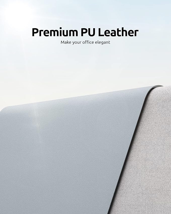 YSAGi Leather Desk Protector, Office Mat, Large Mouse Mat, Non-Slip PU Leather Blotter, Laptop Desk, Waterproof Writing Pad for Office and Home (Light Grey, 31.5" x 15.8")