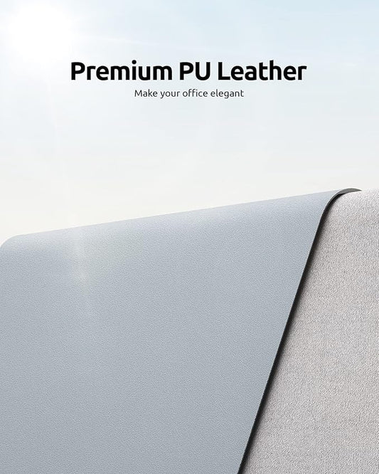 YSAGi Leather Desk Protector, Office Mat, Large Mouse Mat, Non-Slip PU Leather Blotter, Laptop Desk Mat, Waterproof Writing Pad for Office and Home (Light Grey, 35.4" x 17")