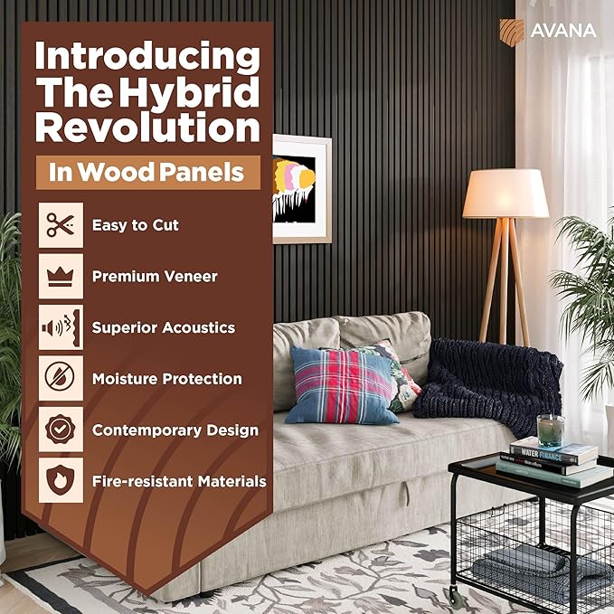 Avana Acoustic Wood Wall Panels – 47.2 x 12.6 Inch Smoke Oak Acoustic Panels 1 PC – Wall Panels For Interior Wall Decor for Homes, Offices, Studios – Modern Sturdy & Durable Wood Panels For Wall