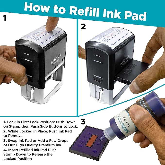 MaxMark Large Self-Inking Rubber Date Office Stamp with Posted Phrase & Date - Blue Ink, 12-Year Band - Style 3