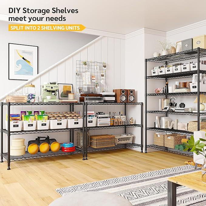 REIBII 75''H Storage Shelves Metal Shelving Unit, 6 Tier Wire Shelving for Pantry Shelves Adjustable 1200LBS Garage Shelving Heavy Duty Storage Rack for Kitchen Garage, 35.4''W*75''H*15.7" D, 2PCS