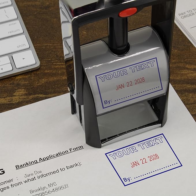 MaxMark Heavy Duty Self Inking Date Stamp with Phrase Completed - Blue Ink