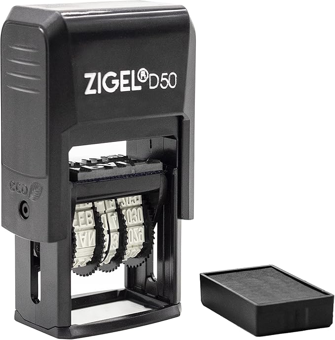 ZIGEL D50 Date Stamp with Entered - Self Inking Date Stamp - Black
