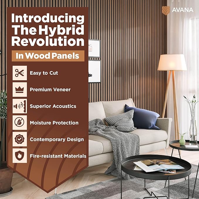 Avana Acoustic Wood Wall Panels – 94.4 x 12.6 Inch Smoke Walnut Acoustic Panels 4 PCs – Wall Panels For Interior Wall Decor For Homes, Offices, Studios – Pleasing Wood Panels For Wall