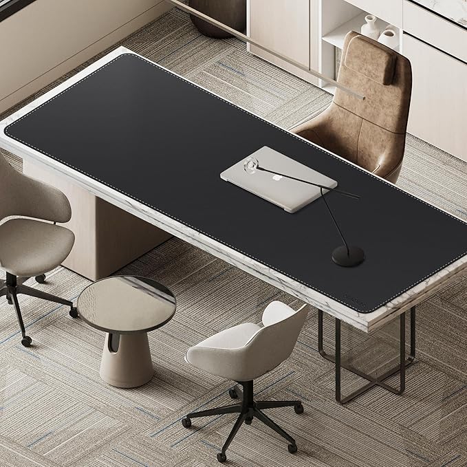 Mydours Super Size 71" x 28" Desk Mat, PU Leather Heavy-Duty Office Blotter for Laptop Keyboard, Gaming-Ready Extended Mouse Pad with Scratchproof & Spill-Resistant Features (Black)