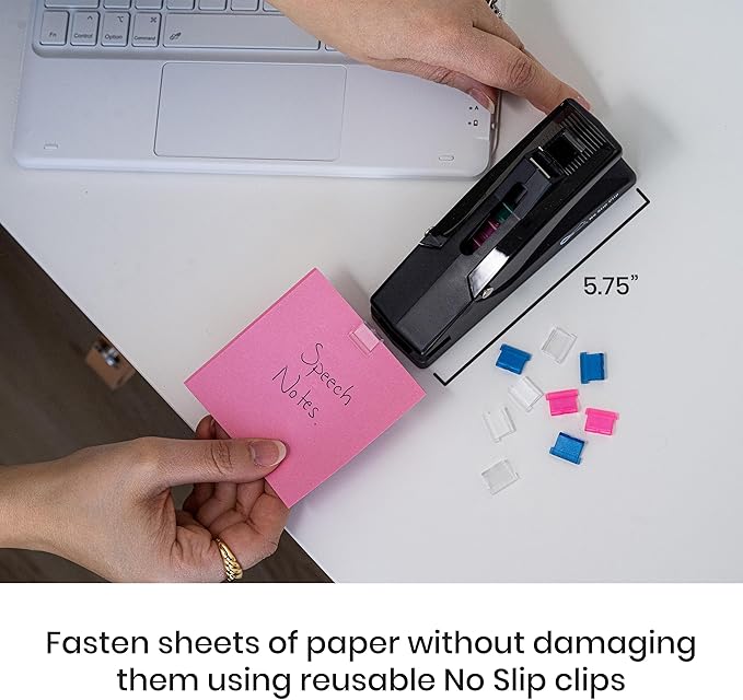 OfficeGoods Staple Free Stapler - No Slip Clip Reusable Paper Fastener for Documents - Securely Binds 50 Pages - Eco-Friendly Binder Solution