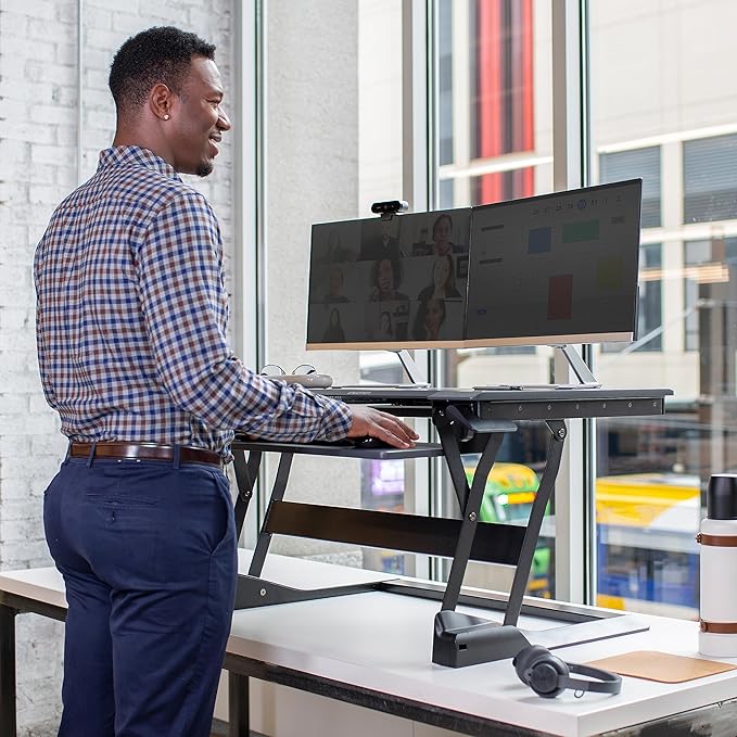 Ergotron – WorkFit-TL Standing Desk Converter, Dual Monitor Sit Stand Desk Riser for Tabletops – 37.5 Inch Width, Black