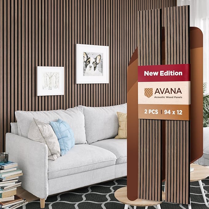 Avana Acoustic Wood Wall Panels – 94.4 X 12.6 Inch Walnut Acoustic Panels 2 PCs – Wall Panels For Interior Wall Decor For Homes, Offices, Studios – Sturdy And Durable Wood Panels For Wall