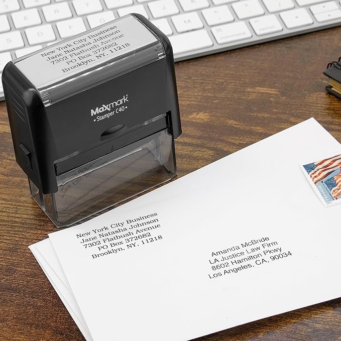 Custom Self Inking Rubber Stamp - Up to 4 Lines of Text - Choose from 15 Ink Colors - Medium Size