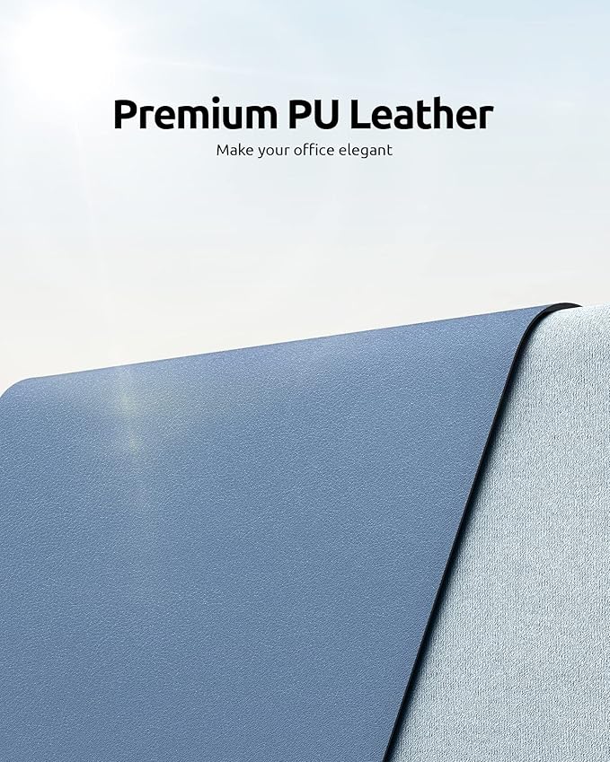 YSAGi Leather Desk Protector, Office Mat, Large Mouse Pad, Non-Slip PU Leather Blotter, Laptop Desk, Waterproof Writing Pad for Office and Home (Blue, 31.5" x 15.8")