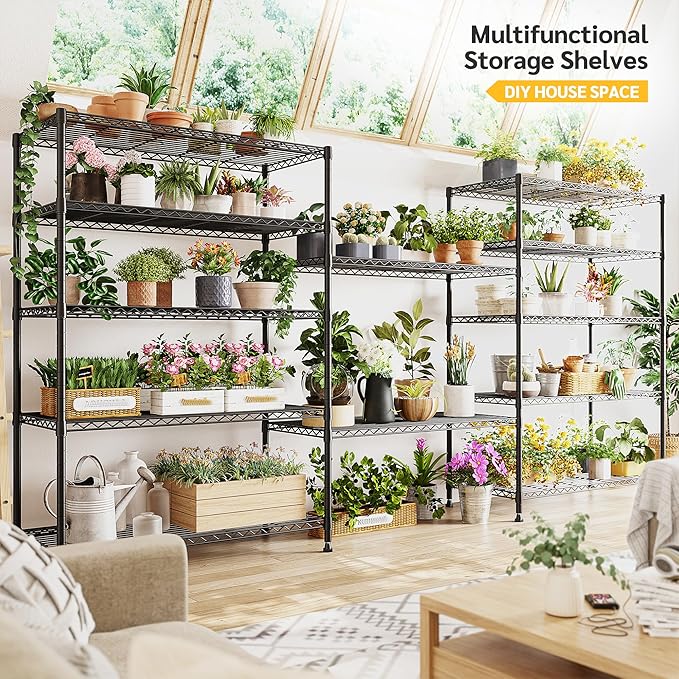 REIBII 75''H Storage Shelves Metal Shelving Unit, 6 Tier Wire Shelving for Pantry Shelves Adjustable 1200LBS Garage Shelving Heavy Duty Storage Rack for Kitchen Garage, 35.4''W*75''H*15.7" D, 2PCS