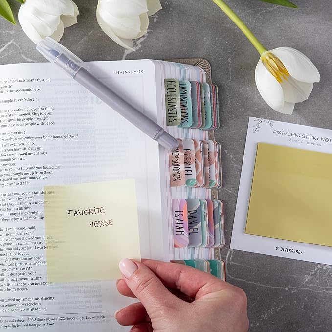 DiverseBee 50 Sheets Pastel Transparent Sticky Notes, 3x3” Clear Sticky Tabs, Translucent Page Flags Book Markers Stickers, Planner Accessories, Bible Journaling Study School Supplies (Pistachio)