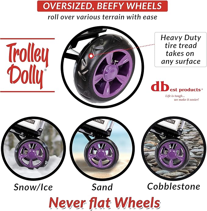 dbest products Trolley Dolly Purple Foldable Shopping cart for Groceries with Wheels and Removable Bag and Rolling Personal Handtruck Standard, 1 unit