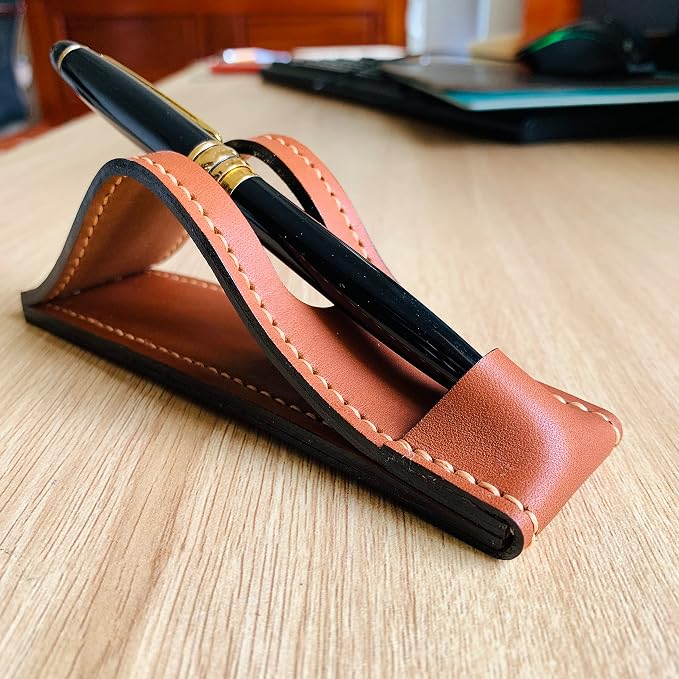 Leather Fountain Pen Stand, Leather Pen Holder Office Pen Stand Gift for Boss, Husband, Wife, Friends or coworker, Leather Pen Stand for Desk gift for him her