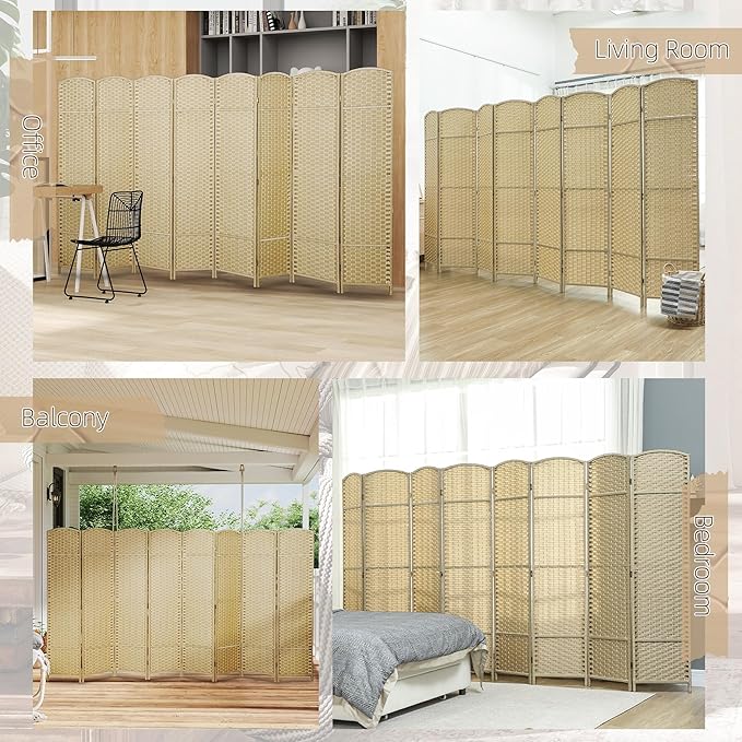 HOMCOM Room Divider, 8 Panel Folding Privacy Screen, 5.6' Tall Freestanding Wall Partition for Home Office, Bedroom, Beige