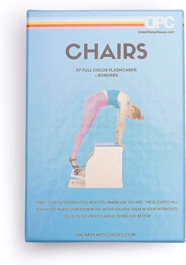 OnlinePilatesClasses Pilates Chair Deck with Video Tutorials, Fitness Flash Cards with 97 All-Levels Cards Set for Home Gym Exercise, Chair Not Included