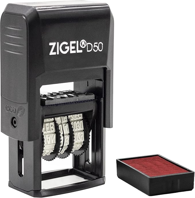 ZIGEL D50 Date Stamp with Received - Self Inking Date Stamp - Red