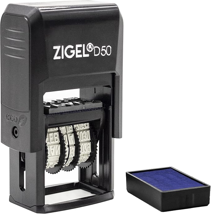 ZIGEL D50 Date Stamp with DEPOSITED - Self Inking Date Stamp - Blue