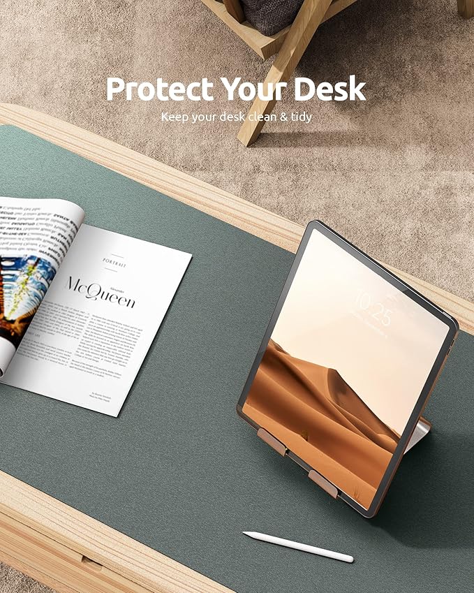 YSAGi Leather Desk Pad Protector, Office Desk Mat, Large Mouse Pad, Non-Slip PU Leather Desk Blotter, Laptop Desk Pad, Waterproof Desk Writing Pad for Home (23.6" x 13.8", Dark Green)