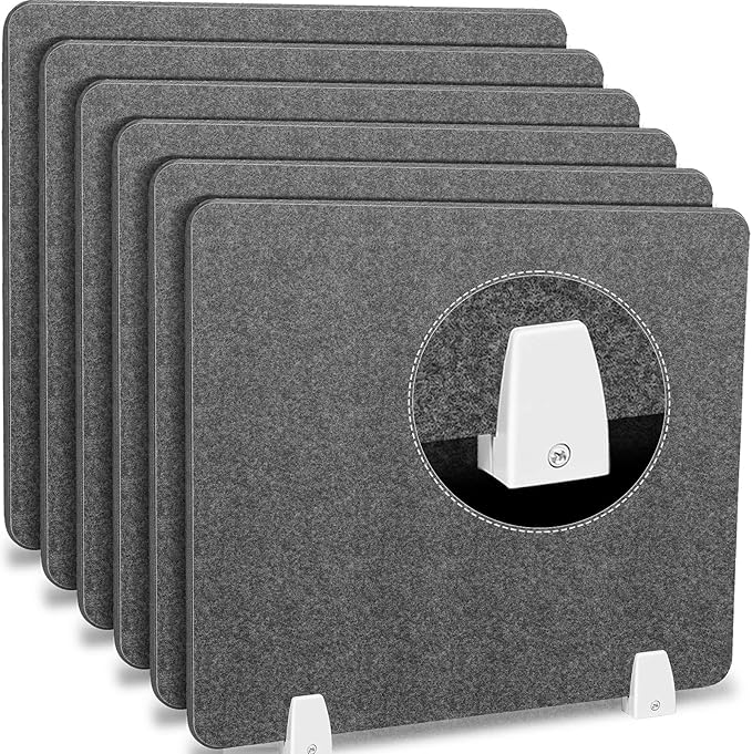 6 Pcs Desk Divider Privacy Panel 20 x 24 Clamp-on Acoustic Freestanding Desktop Partition Dividers with Aluminum Guard Clamps for Office Student Sound Proof Reducing Noise Visual Distractions(Gray)