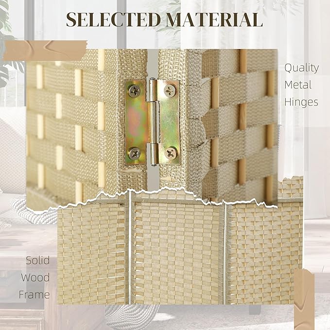 HOMCOM Room Divider, 8 Panel Folding Privacy Screen, 5.6' Tall Freestanding Wall Partition for Home Office, Bedroom, Beige