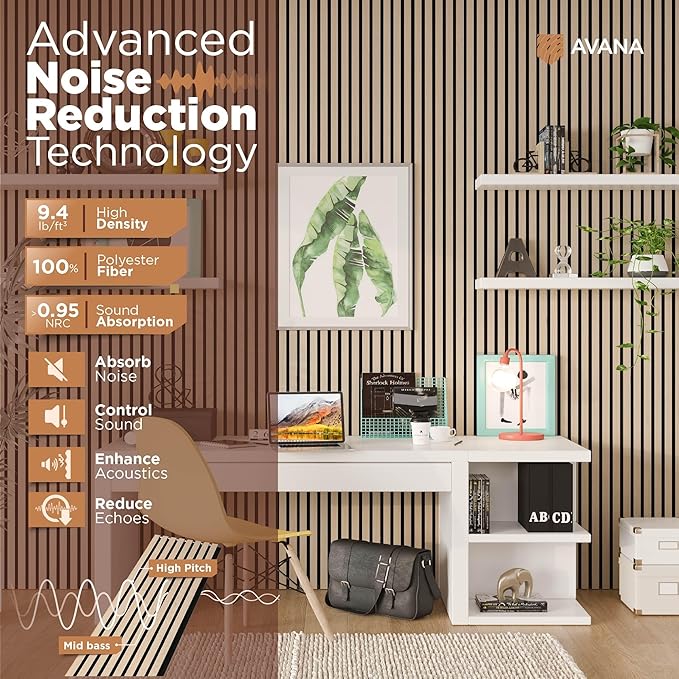 Avana Acoustic Wood Wall Panels – 94.4 x 12.6 Inch White Oak Acoustic Panels 2 PCs – Wall Panels For Interior Wall Decor for Homes, Offices, Studios – Pleasing Design Wood Panels For Wall