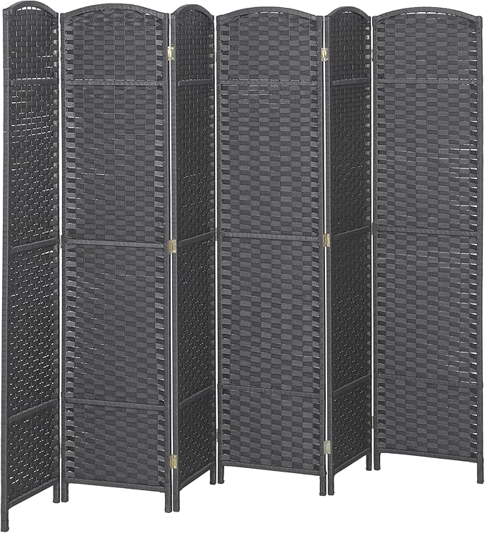 HOMCOM Room Divider, 6 Panel Folding Privacy Screen, 5.6' Tall Freestanding Wall Partition for Home Office, Bedroom, Charcoal Gray
