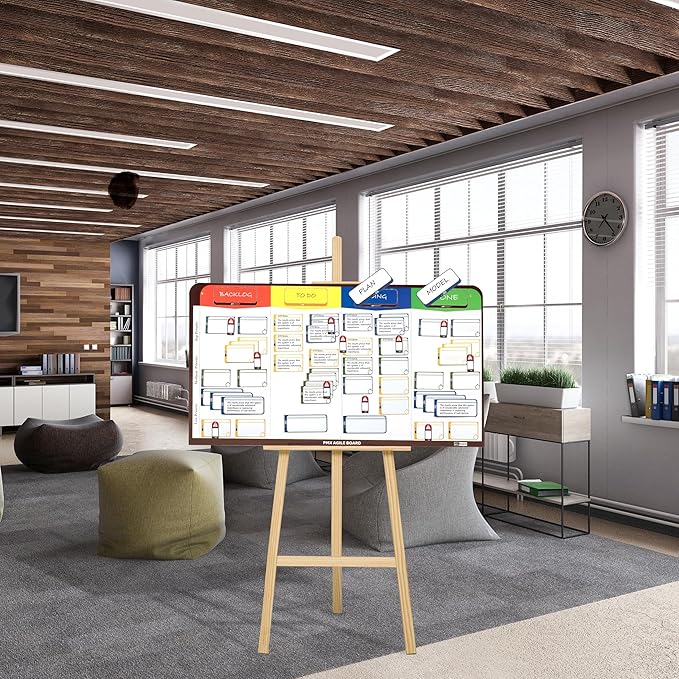 pmxboard Full Magnetic Agile Board Kit. Kanban Board, Scrum Board, Dry Erase Project Management Toolset. Includes Scrum Cards and kanban Cards Set. Project Planning Board for Agile Project Management