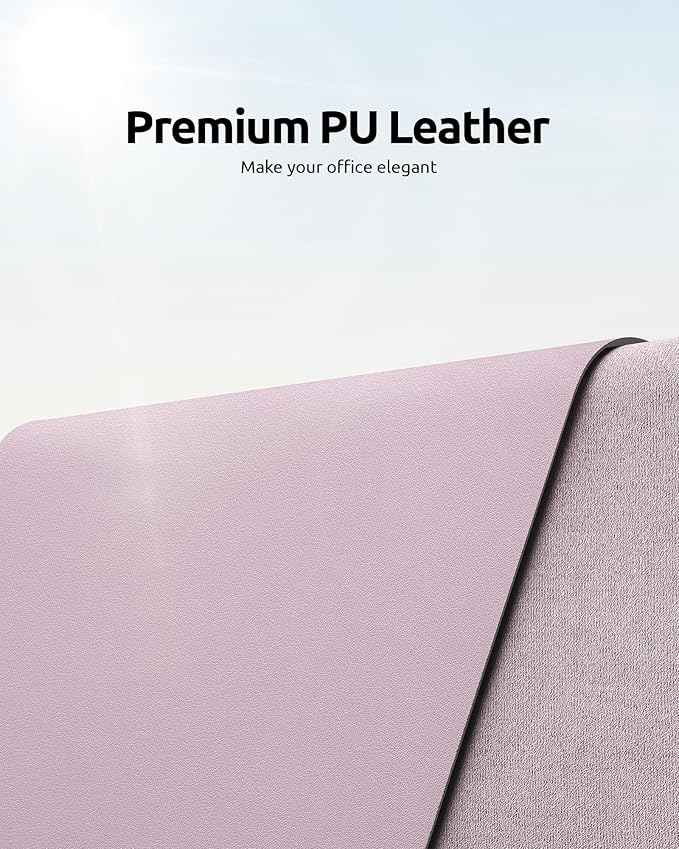 YSAGi Leather Desk Protector, Office Mat, Large Mouse Mat, Non-Slip PU Leather Blotter, Laptop Pad, Waterproof Writing Pad for Office and Home (Grayish Lavender, 35.4" x 17")