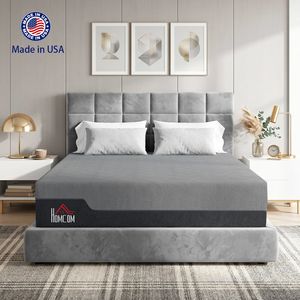 Queen Mattress, 14 Inch Memory Foam Mattress for Pressure Relief, Graphene Gel Cooling Copper Bed in a Box, Made in USA