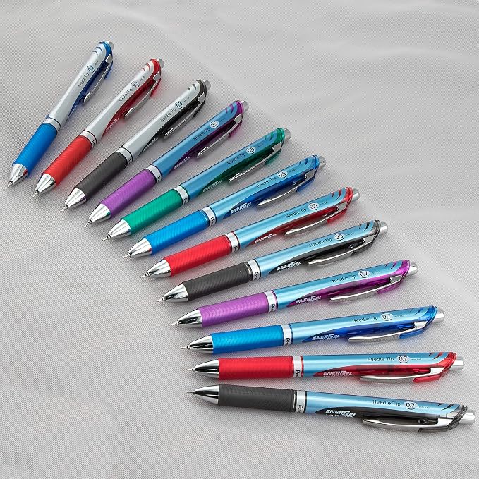 Pentel EnerGel RTX Retractable Liquid Gel Pen, (0.5mm), Fine Line, Metal Tip, Assorted Ink Colors, Pack of 5 (BLN75BP5M)