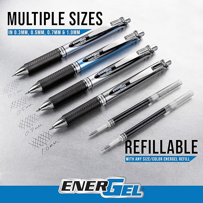 Pentel EnerGel Deluxe RTX Retractable Liquid Gel Pen, Medium Line, Needle Tip, Violet Ink, Box of 12 (BLN77-V)