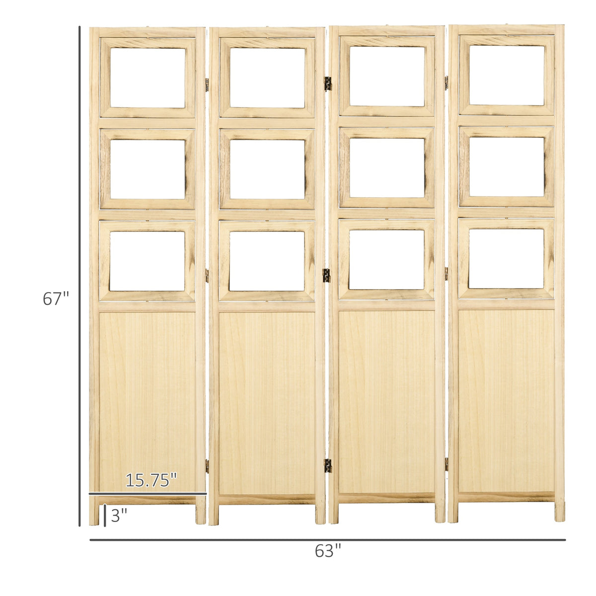 4 Panel Room Divider, Folding Privacy Screens, Natural