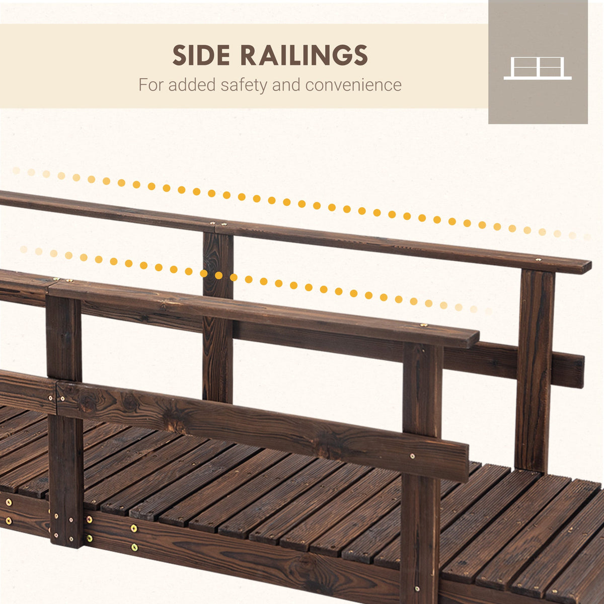 7' Garden Bridge with Pine Wood and Stained Finish for Backyard Ponds Creeks Streams Wood