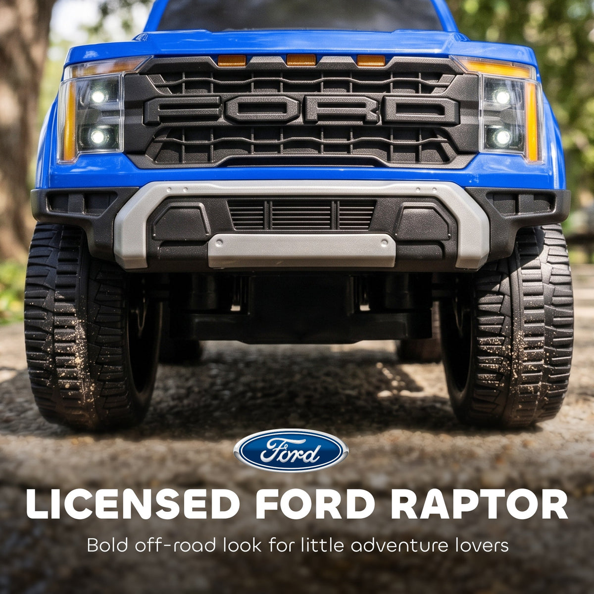 Toddler Car Licensed Ford Raptor with Headlights, Horn, Under Seat Storage, Anti-Tip Design for 18-36 Months, Blue