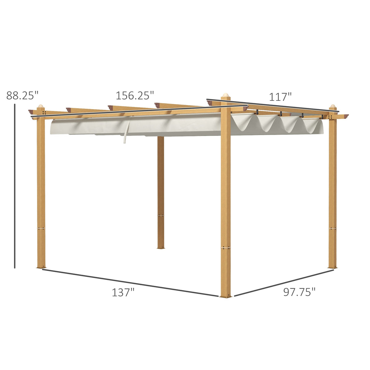 10' x 13' Retractable Pergola Canopy, Aluminum Pergola Sun Shade Shelter for Garden, Patio, Backyard, Deck, Cream