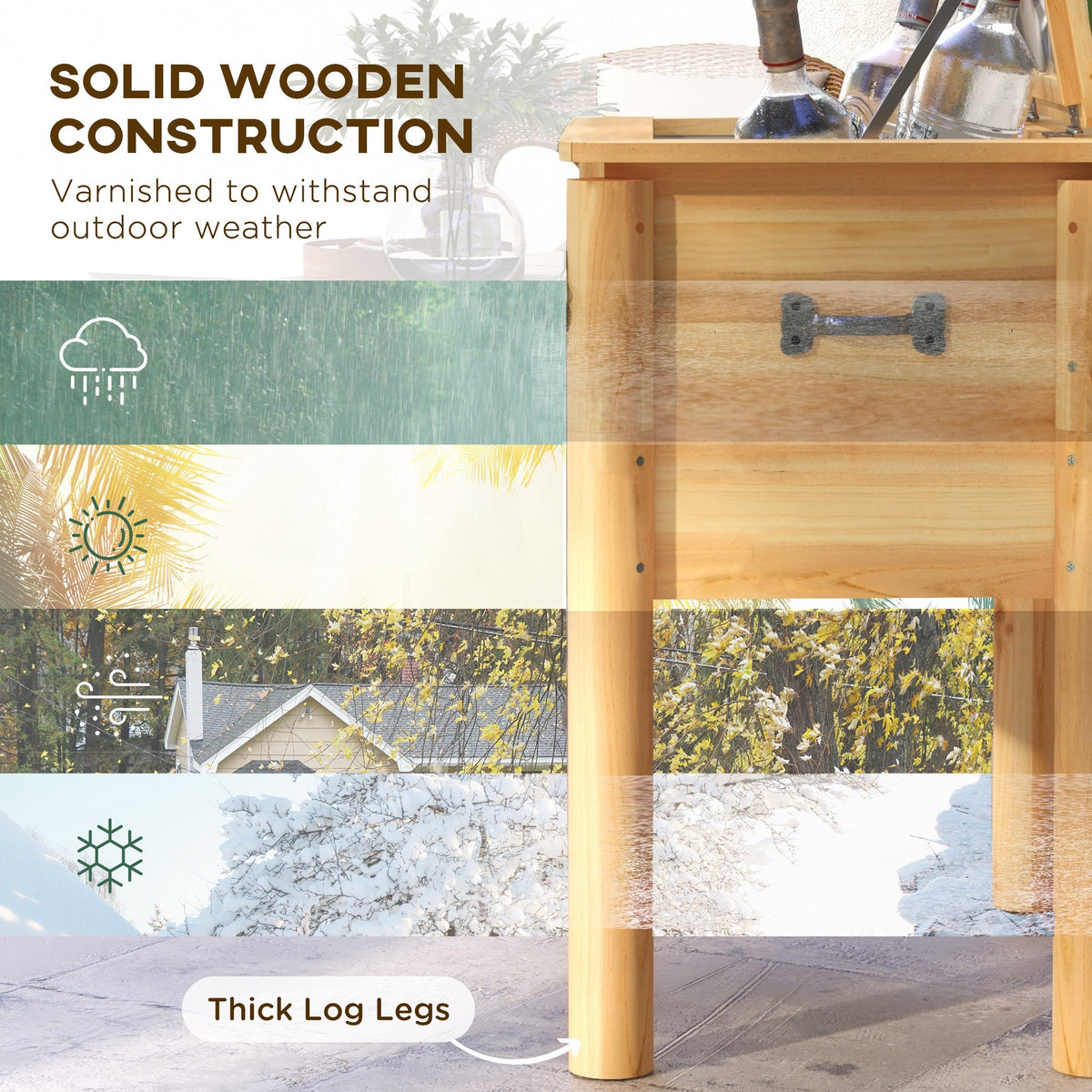 Wooden Outdoor Cooler, Beverage Cooler with Bottle Opener for Backyard Deck Poolside Party, 54 Quart, Natural