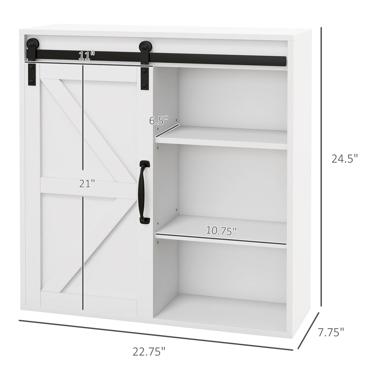 Bathroom Medicine Cabinet, Wall Cabinet with Sliding Door and Adjustable Shelf, 22.75" x 7.75" x 24.5", White