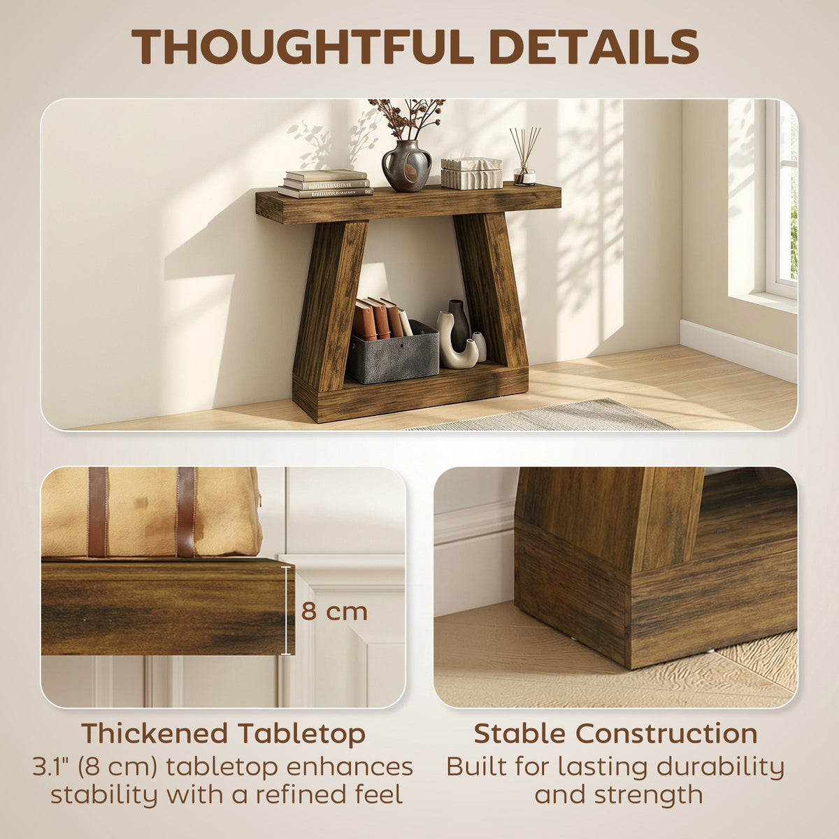42" Farmhouse Console Table, 2-Tier Entryway Table with Storage for Hallway, Living Room, Behind Couch, Rustic Brown
